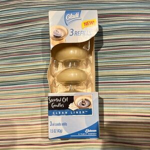 Glade Scented Oil Candle Refills - CLEAN LINEN Scent 1 Box of 3 Refills 2006